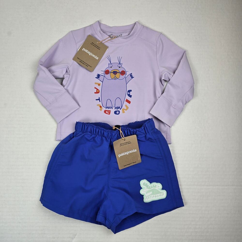 Patagonia Size 6/12m Baby Capilene Shirt Mountain Mood & Blue Baggies Shorts Set